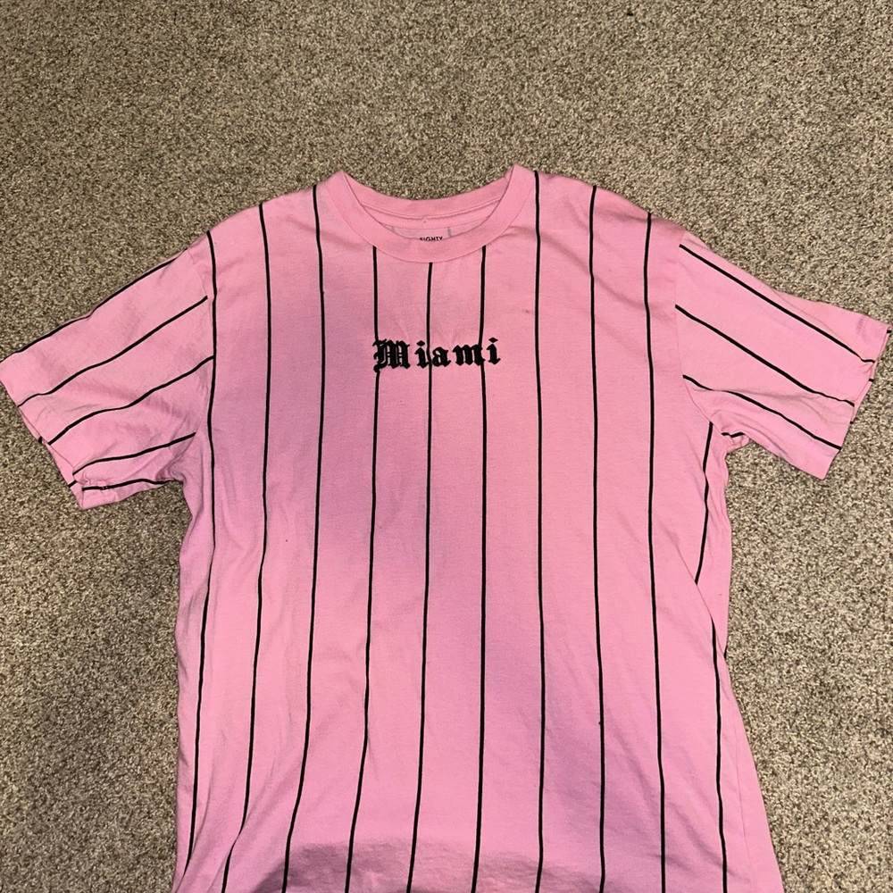 Pink Striped T-Shirt with Miami Print